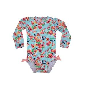 RuffleButts Swimsuit Kids 3T Blue Floral Long Sleeve Rash Guard Ruffle
UPF 50+